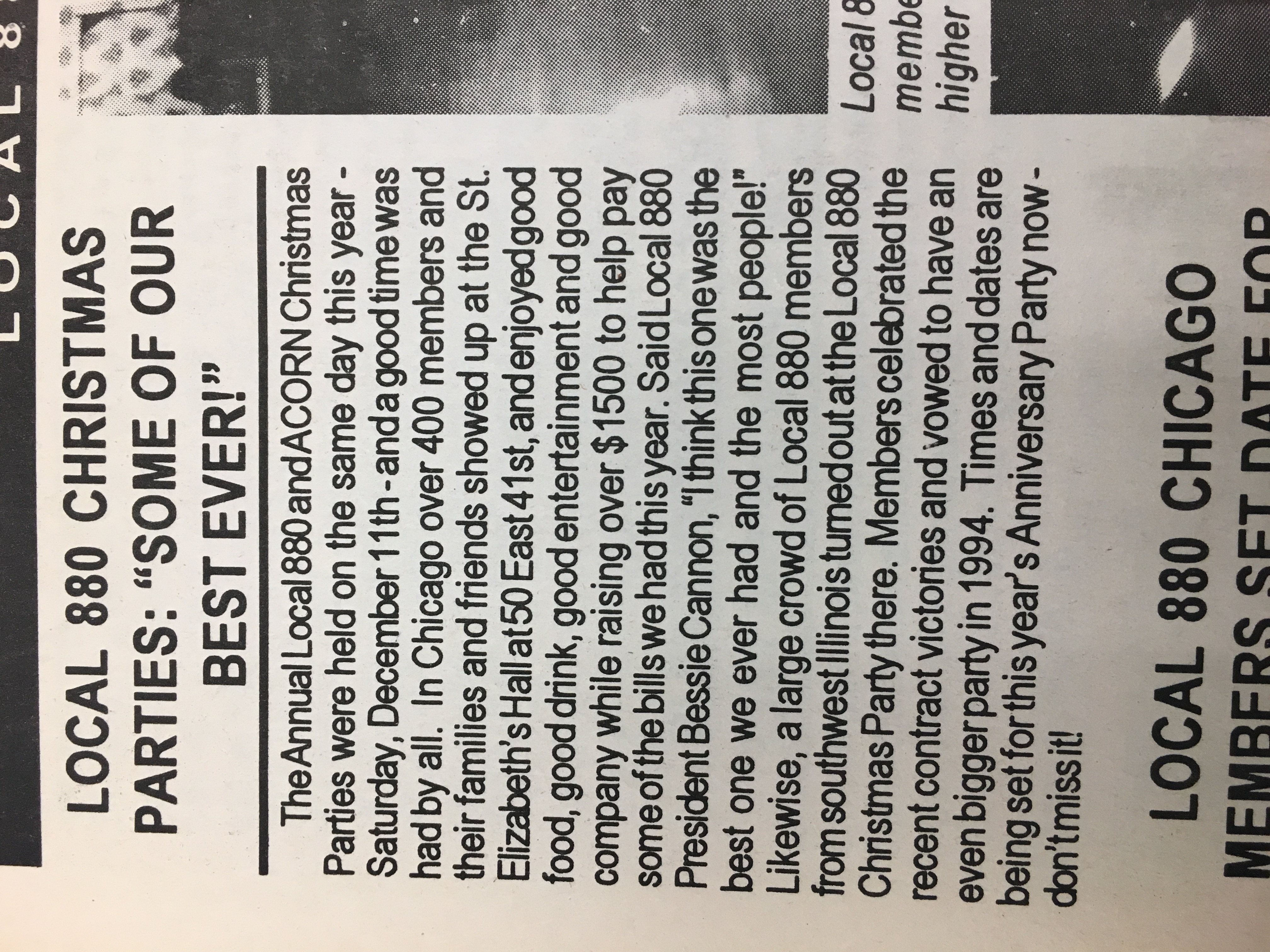 Clipping about Local 880 Christmas parties.
