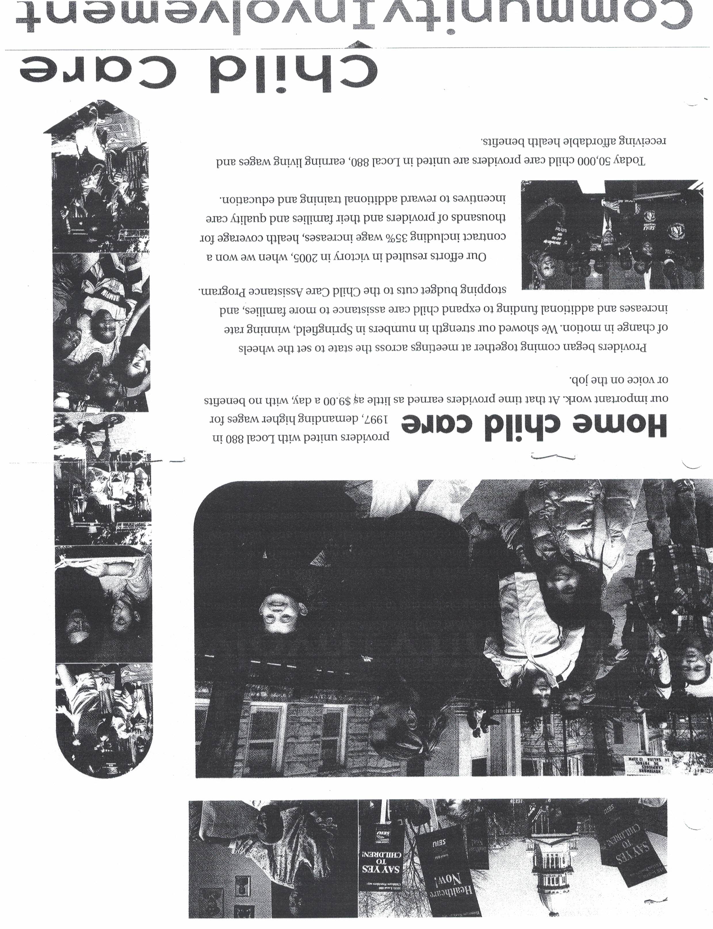 Poster explaining the work and victories of the home child care providers united with Local 880.