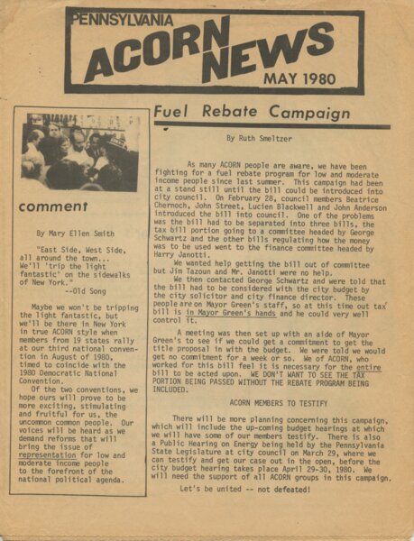 Copy of Pennsylvania ACORN News from May 1980.