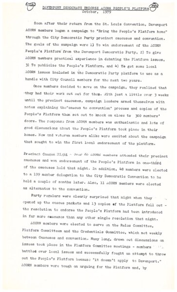 “Davenport Democrats Endorse ACORN People’s Platform,” October 1979