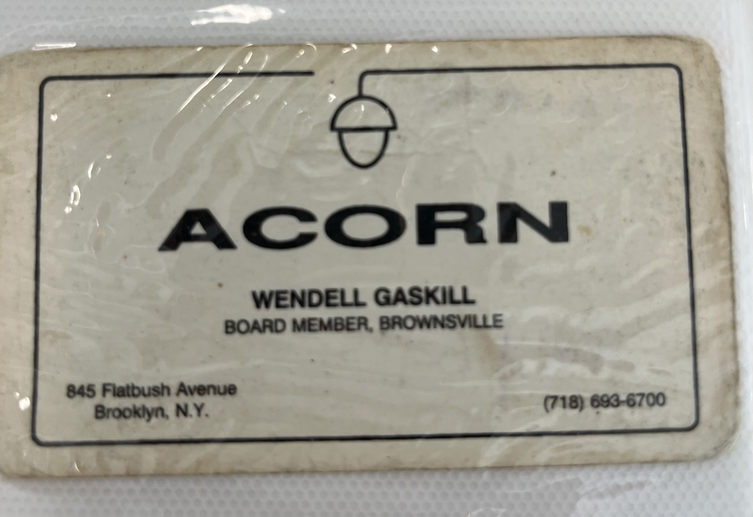 Photograph of Wendell Gaskill’s ACORN card.