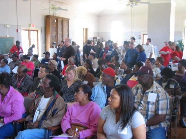 Photograph of a meeting in the wake of Hurricane Katrina (photo credit: Tanya Harris-Glasow or Marie Hurt).