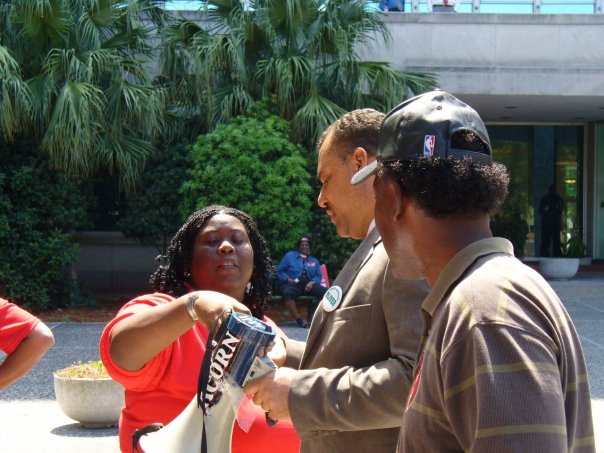 Photograph of ACORN organizer Tanya Harris-Glasow and others with ACORN New Orleans in the wake of Hurricane Katrina (photo credit: Marie Hurt).