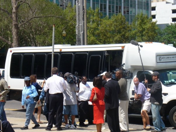 Photograph of ACORN organzing in New Orleans in the wake of Hurricane Katrina (photo credit: Tanya Harris-Glasow or Marie Hurt).