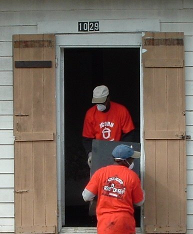 Photograph of ACORN-led clean-ups in New Orleans in the wake of Hurricane Katrina (photo credit: Tanya Harris-Glasow or Marie Hurt).