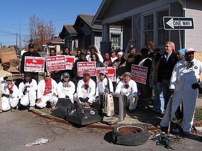 Photograph of ACORN-led clean-ups in New Orleans in the wake of Hurricane Katrina (photo credit: Tanya Harris-Glasow or Marie Hurt).