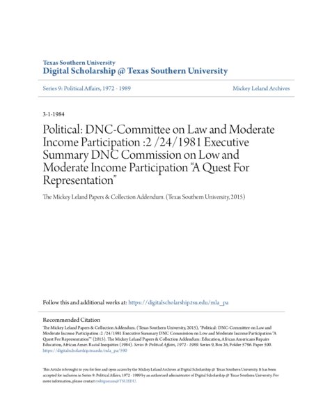 DNC executive summary on ACORN 80 campaign “Quest for Representation” from Congressman Mickey Leland’s Archives at Texas Southern University.
