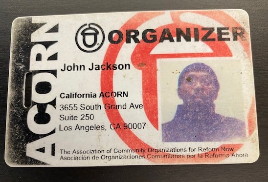 Photograph of John Jackson’s ACORN California Organizer card.