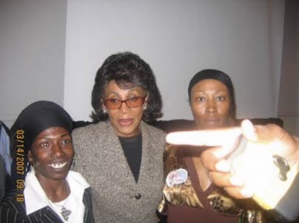 Photograph of ACORN member/leaders Tameka Pierce and Beverly Campbell with Congresswoman Maxine Waters in DC on March 13, 2007.
