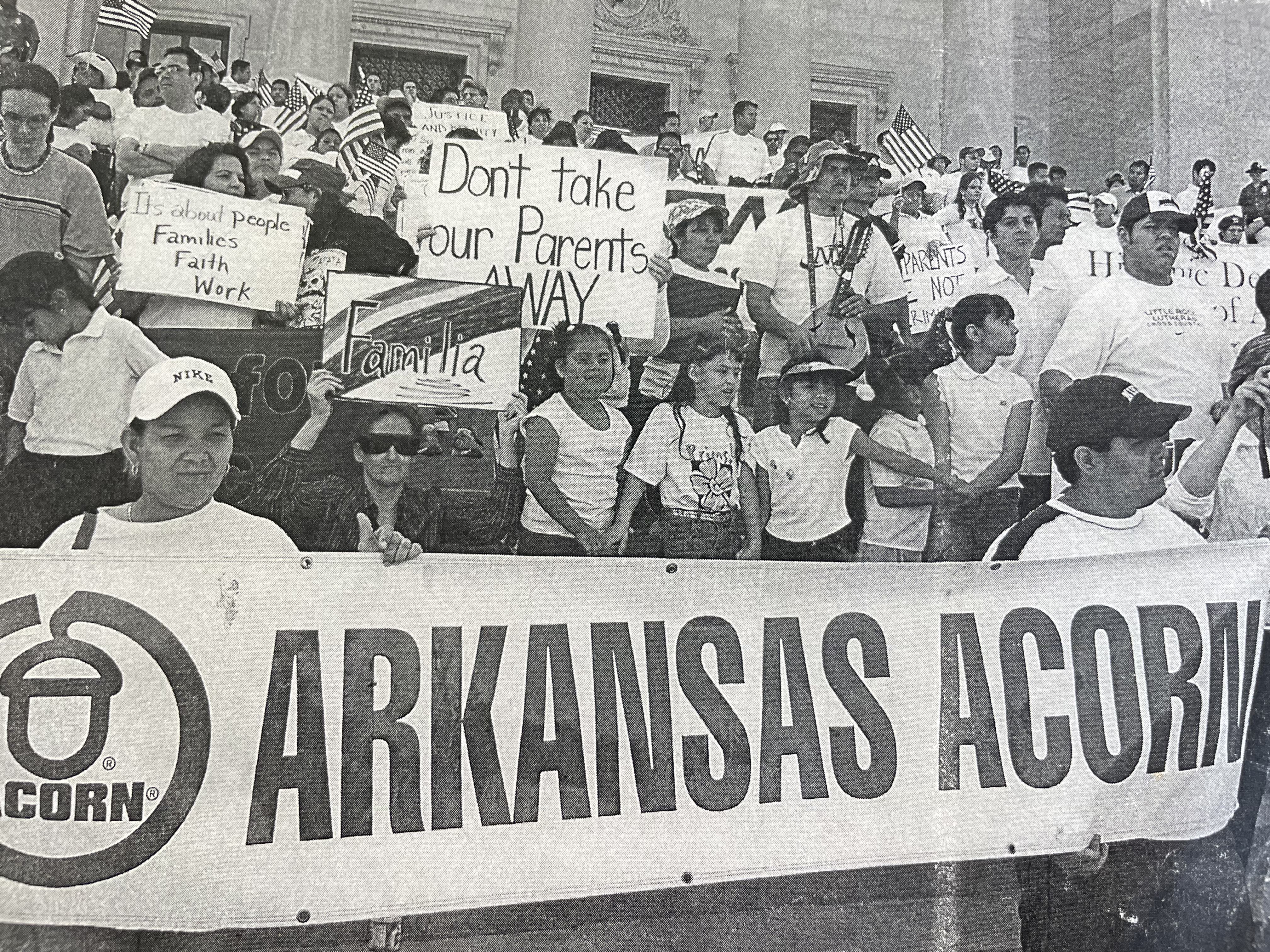 Photograph of an ACORN action, from the Arkansas Community Organizations (ACO) office in Little Rock, Arkansas.
