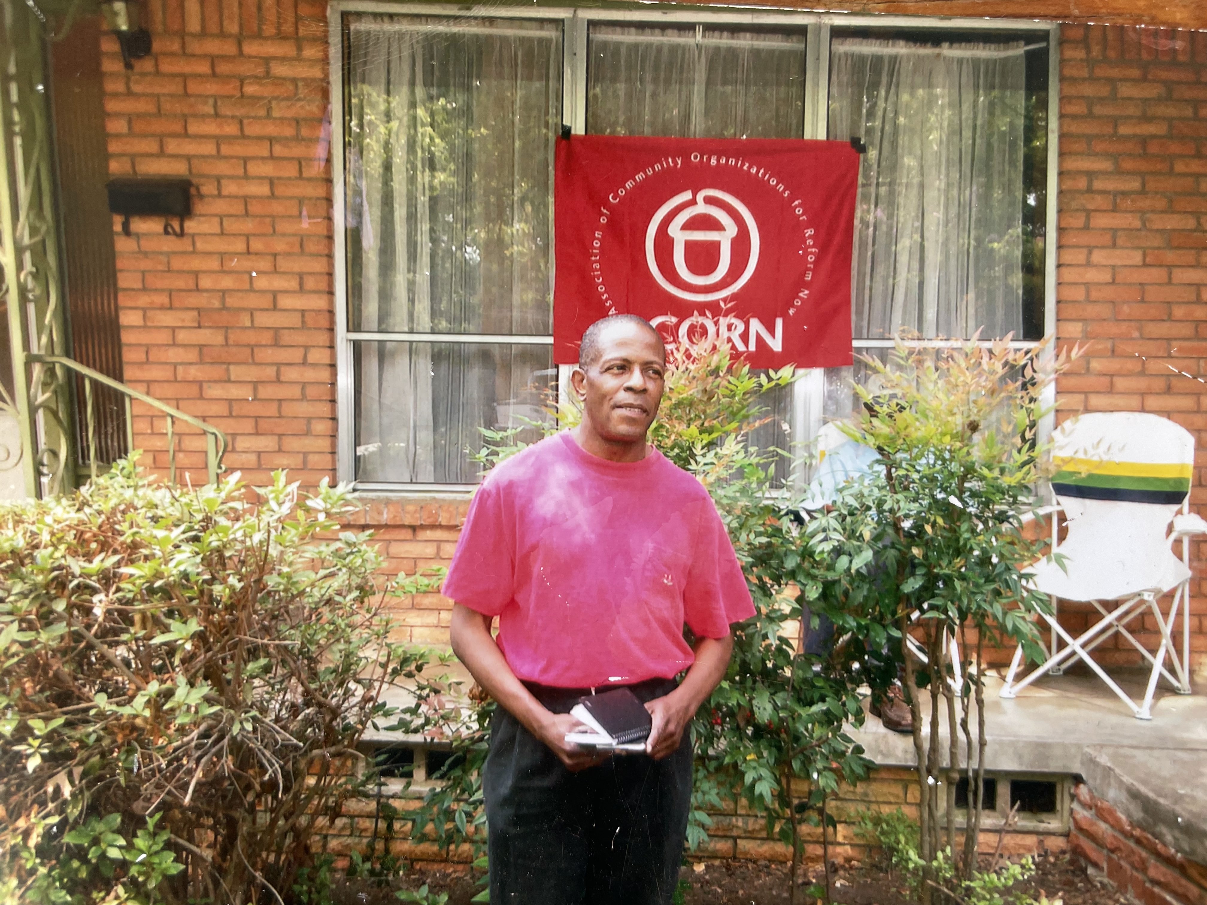 Photograph from the Arksansas Community Organizations (ACO) office in Little Rock, Arkansas, featuring Little Rock organizer Mike Price, who was active from 2007-2011.