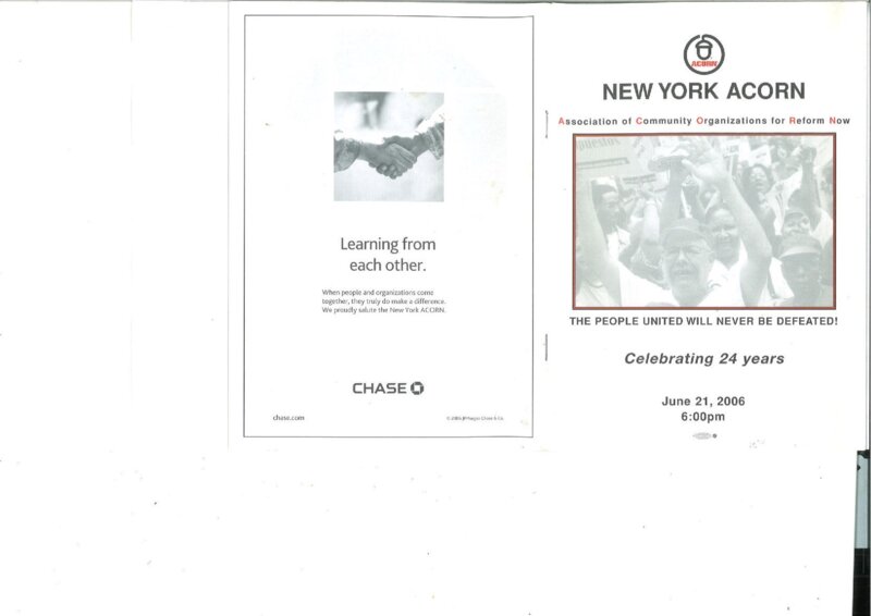 Program for an event on June 21, 2006 celebrating ACORN’s 24th anniversary
