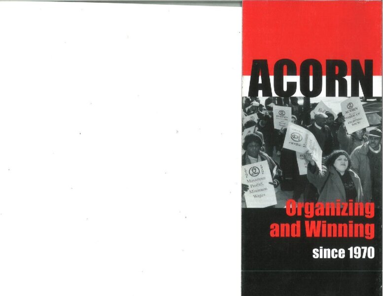 Pamphlet with a timeline of major ACORN wins from 1970-2002